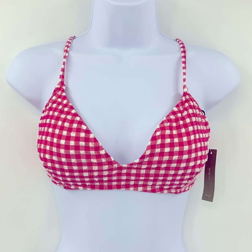 Loft Gingham Bikini Top Sz L Pink &‎ White NWT